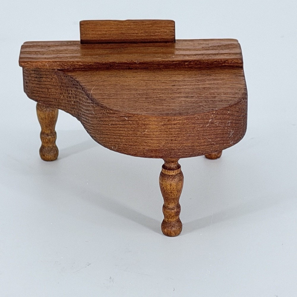 Vintage Wooden Dollhouse Baby Grand Piano & Bench Miniature Furniture Set - Picture 5 of 16